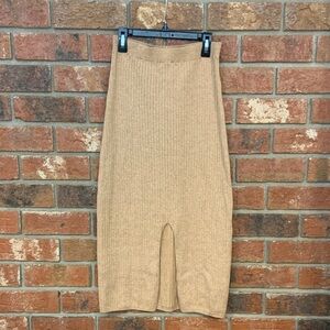 Free People Tan Ribbed Knit Midi Sweater Skirt